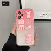 AnDyH เคสโทรศัพท์สำหรับ OPPO Realme 9 Pro Plus เคส3D ตัวอักษรหมีน่ารักออกแบบกล้องป้องกันซิลิโคนนิ่มแบบพรีเมี่ยมไล่ระดับสีเคสด้านหลังเป็นเคสคู่