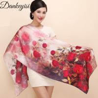 DANKEYISI Women Mulberry Silk Scarf Shawl Spring Autumn Female Genuine Silk Scarves Long Printed Shawls Beach Cover-ups 172x55cm