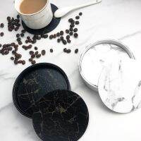 【small stationery】   6Pc Coaster PUMarble Coaster เครื่องดื่มถ้วยกาแฟ MatResistant Placemats RoundPad Table Pad Holder ทำความสะอาดง่าย