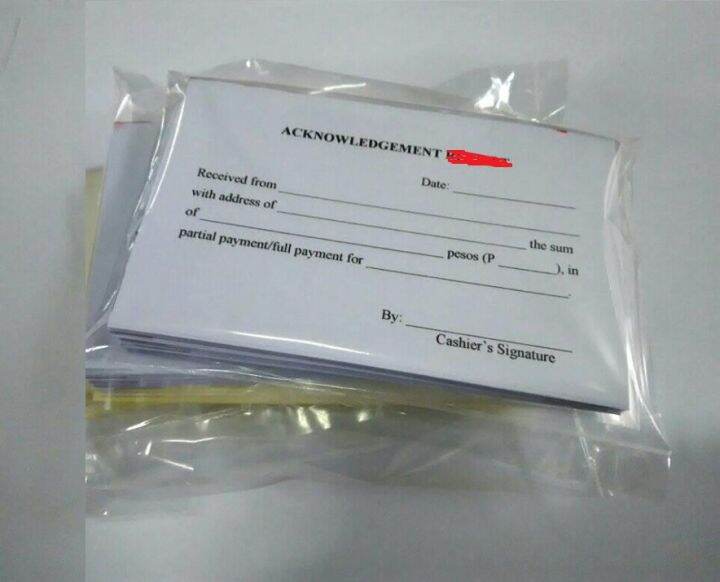 acknowledgement receipt. 2.5x4inches or one eighth shortbond. small ...