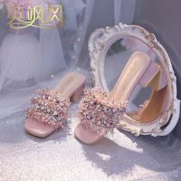 Xiaoxiangfeng Thick Heel Slippers To Wear 2023 New Internet Ins Fashion Medium Sandals