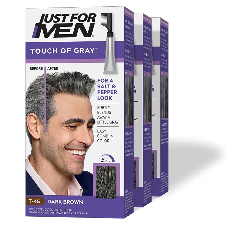 Just For Men Touch of Gray, Gray Hair Coloring for Men with Comb  Applicator, Great for a Salt and Pepper Look - Dark Brown, T-45 - Pack of 3  (Packaging May Vary) | Lazada PH