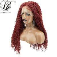 99J Burgundy Kinky Curly Lace Wigs Synthetic Middle T Part Lace Wigs Wine Red Colored 180 Density Curly Wave Wigs for Women [ Hot sell ] ea1voy