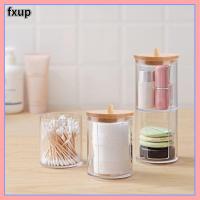 แผ่นล้างพลาสติก FXUP พร้อมฝาไม้ไผ่ไม้พันสำลีโถกล่องใส่ของจิปาถะแผ่นสำลีแต่งหน้า