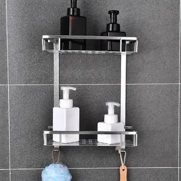 Space Aluminum Bathroom Shelf No Punching Shower Caddy Sheves Kitchen  Storage Basket Adhesive Suction Corner Shelves Shower