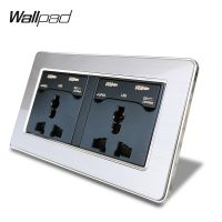 【On Sale】 Wallpad S7แผงสแตนเลสซ็อกเก็ตไฟฟ้าผนังสองชั้นพร้อม2.1A 4x เต้าเสียบพอร์ตชาร์จ USB