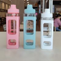 ✺✓❀ New Square Straw Plastic Sports Water Bottle High-value Square Cup Double-layer Convenient Handle Kettle Student Gift Cup