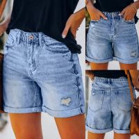 【CW】 2021 Size Denim Shorts Indie Loose Elastic Waist Wide Leg Straight Short Jeans Streetwear