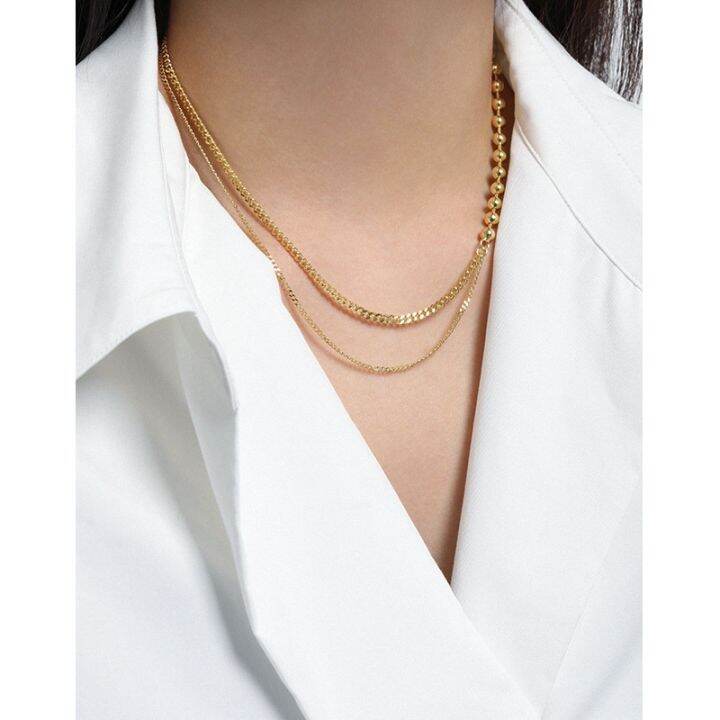 cod-092-korean-version-of-ins-niche-design-minimalist-all-match-round-beads-sideways-chain-texture-silver-clavicle-necklace-female