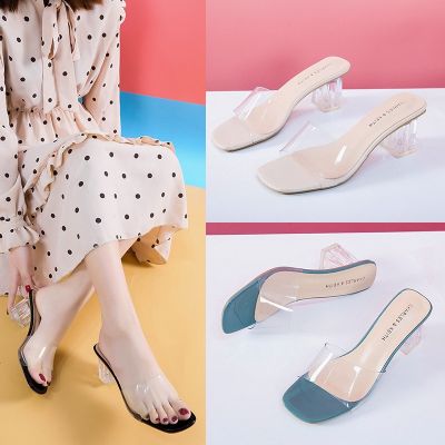 Korean Crystal Thick Heel Transparent Breathable Comfortable Sandals