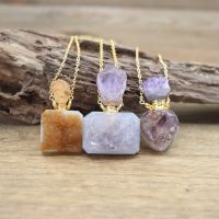 Citrines Amethysts Geode Druzy Vial Pendant Necklace Rectangle Drusy Perfume Bottle Charms QC1107