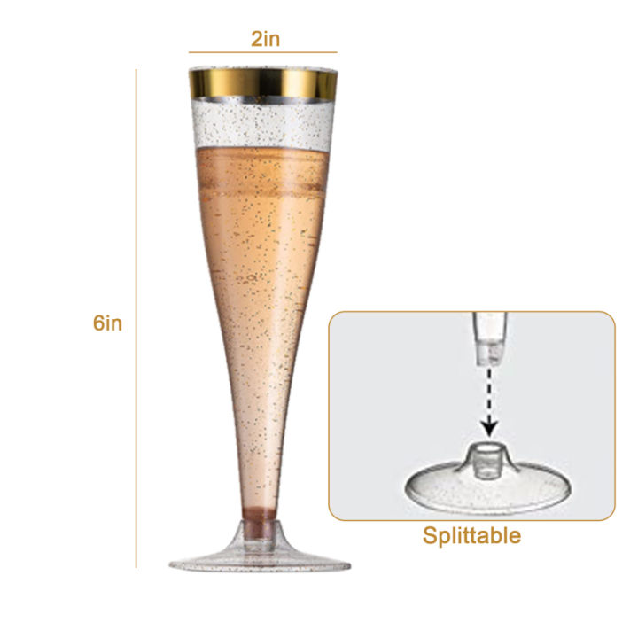 แก้วแชมเปญพลาสติก30ชิ้น-แว่นตาพลาสติกสีแชมเปญพร้อมขอบทองระยิบระยับ-แว่นตาพลาสติกใส-แว่นตาอบพลาสติก-mimosa-อุปกรณ์ปาร์ตี้งานแต่งงานและฝักบัว
