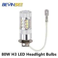 Bevinsee H3 80W LED Headlight Bulbs Fit For Club Car Yamaha Golf Cart White 6000K Fog Light Bulbs 1pc