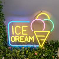 ป้ายไฟice cream รูปไอศครีม ป้ายไฟLED ป้ายไฟอักษร ป้ายไฟร้าน ไฟประดับตกแต่ง