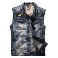 Men Motorcycle Denim Vests Jackets New Fashion Male Slim Fit Denim Coats Vests Punk Style Multiple Pockets Jeans Vest Size 6XL