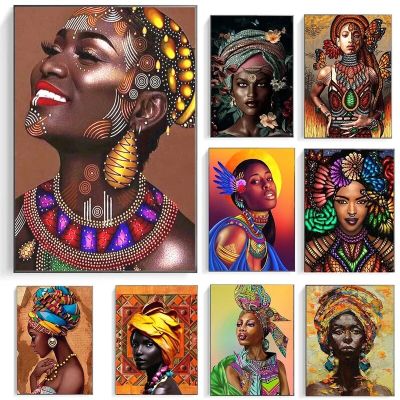 ผู้หญิงแอฟริกันทองเครื่องประดับโปสเตอร์ภาพวาดผ้าใบพิมพ์ Cuadros Art สำหรับตกแต่งผนังภาพจิตรกรรมฝาผนัง Modern Home Room Decor Top แฟชั่น Wall Art