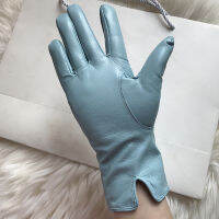 2021Genuine Leather Gloves 24cm Women Light Blue Thin Rayon Lining Straight Edition Style Men Pure Sheepskin Glove Color Driving