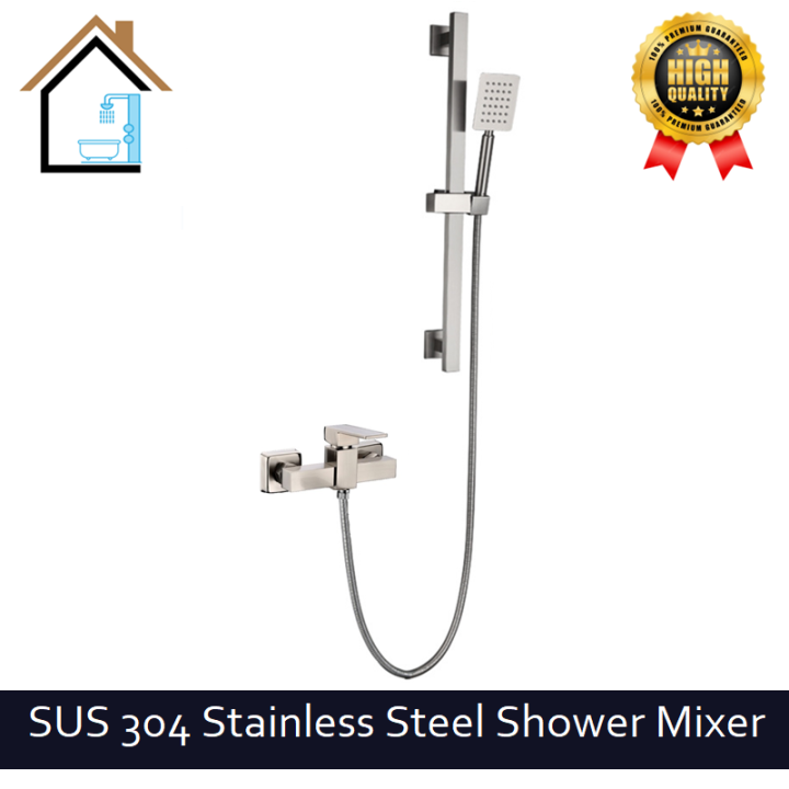 SUS 304 Stainless Steel Shower Mixer Set with Sliding Rail Combo Bathroom Shower Mixer Hand