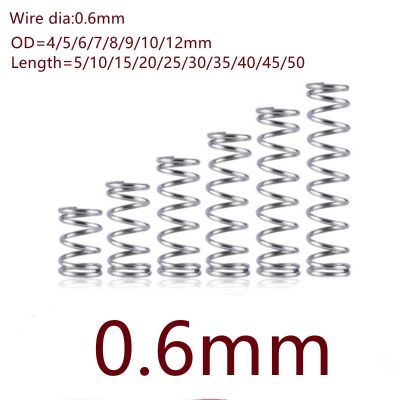 10-20pcs/lot  0.6mm 0.6x4/5/6/7/8/9/10/11/12*L Stainless steel compression spring  outer diameter 4-12mm length 10-50mm Electrical Connectors