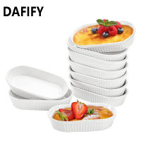 DAFIFY เครื่องเคลือบเรมาคินสำหรับอบชามขนมหวาน,จานอบขนมอบเซรามิกทรงไข่ขนาด16*3*8ซม. 4ชิ้น