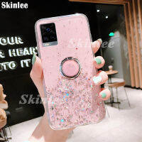 Skinlee สำหรับ VIVO V23E V23 Pro VIVO V21E Glitter Starry Sky Bling แหวน Lanyard เงานุ่มสำหรับ VIVO V21E โปร่งใสขาตั้งฝาครอบด้านหลังดาวหญิง