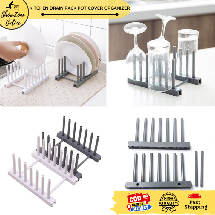 Kitchen Pot Cover Rack Cutting Board Spoon Drain Tray Organizer