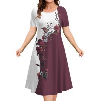 【LZ】✓♀  Mulheres com estampa de flores 3D de manga curta saia casual moda A senhora Vestidos de férias extragrandes novo verão 2023