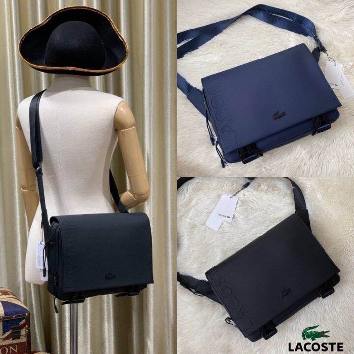 Lacoste clipped flap adjustable online shoulder strap small pouch