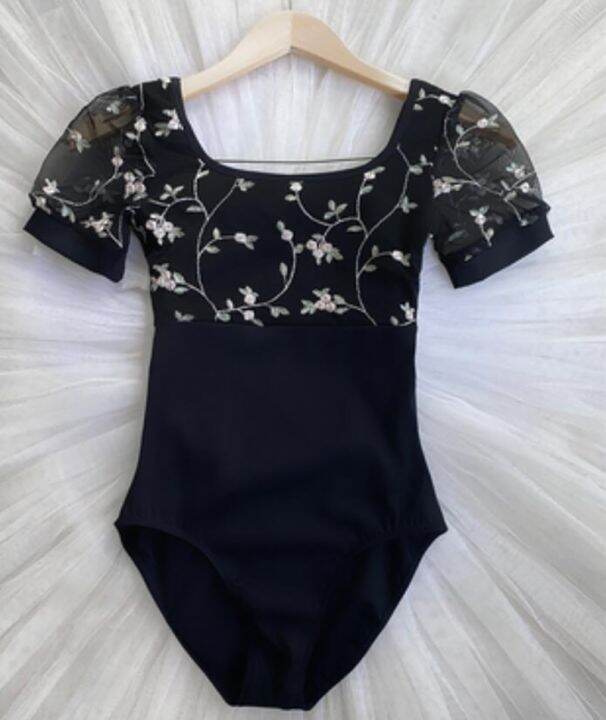 Ballet Dance Leotards Women Short Sleeve Lace Gymnastics Exercise