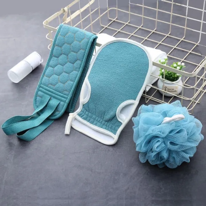 3 Pcs/Set Bath Towels Bath Brushes Scrub Gloves Bath Ball Back Scrubber  Body Back Strap Skin Clean | Lazada PH