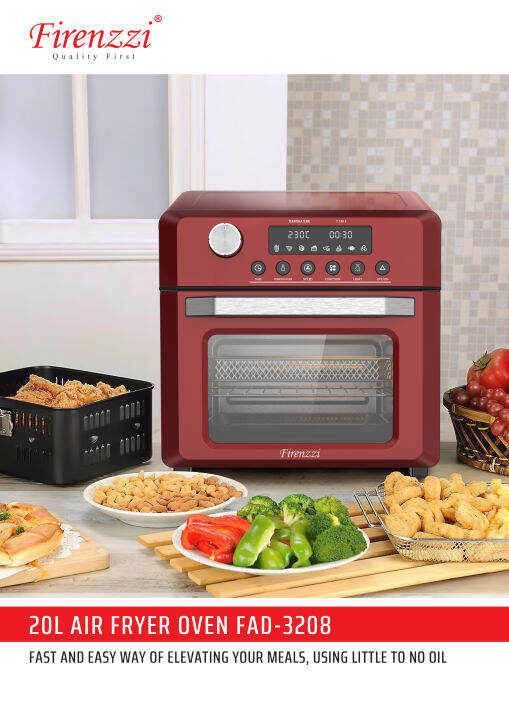 Firenzzi FAD3208 Air Fryer Oven 20L Stainless Steel Maroon Lazada