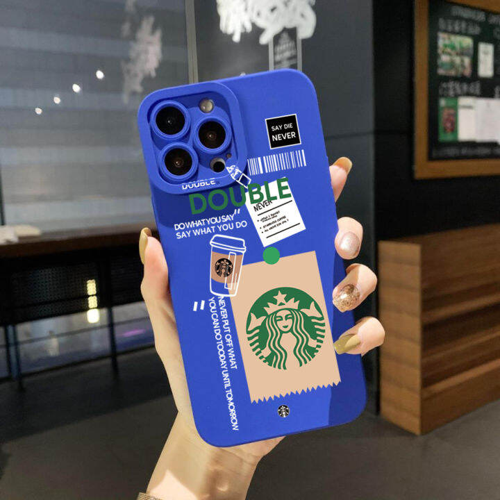 เคสโทรศัพท์สำหรับ-iphone-14-plus-13-12-pro-max-11-xr-7-8-se-2020กาแฟ-starbucks-สวยฝาครอบขอบสี่เหลี่ยมฝาครอบป้องกันเลนส์เต็ม