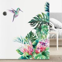 Removable Tropical Leaves Flowers Bird Wall Stickers Bedroom Living Room Decoration Mural Decals Plants Wall Paper Home Decor Wall Stickers  Decals