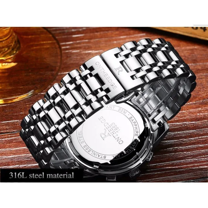 นาฬิกาผู้ชายแบรนด์ดังรุ่นใหม่-ontheedge-นาฬิกาควอตซ์โลหะกันน้ำไม่ขึ้นสนิมนาฬิกาข้อมือแบบสบายๆปฏิทิน-relogio-masculino