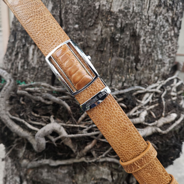belt-amp-buckle-เพื่อความพากภูมิใจของเอกบุรุษเช่นคุณ-เข็มขัดหนังแท้-เกล็ดแข้งของนกกระจอกเทศ-ยาวตลอดเส้น-สีแทน