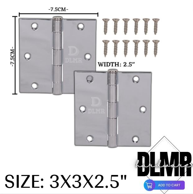 2PCS Stainless 304 (3x3x2.5 INCHES) Stainless Steel Flat Hinge Door