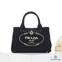 NEW PRADA CANAPA TOTE 28 BLACK DENIM GHW