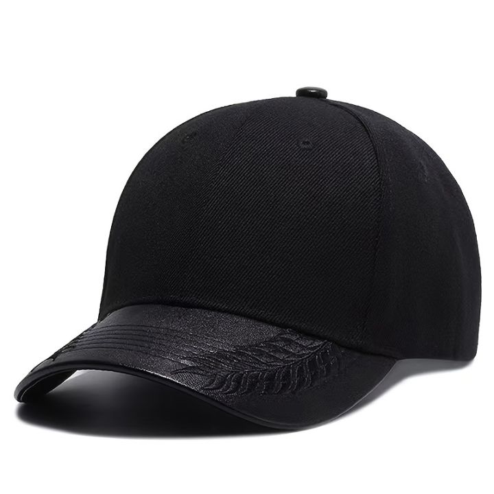 summer-mens-hip-hop-hat-pu-leather-baseball-cap-cartoon-embroidered-hat-uv-protection-caps-designer-hat-wild-hats
