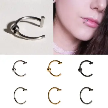 Amazon.com: XIAOJIA New Punk 8/10Mm Titanium Steel Lip Rings Cuff Clip On  Fake Labret Piercing Ear Nose Hoops Unisex Women Septum Body Jewelry- Imitation Rhodium Plated,Black : Clothing, Shoes & Jewelry