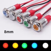 8mm Warning LED Metal Indicator Light Pilot Waterproof Signal Lamp 5V 12V 24V 220v With Wire Red Orange Blue Green White 1Pce