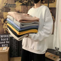 FOJAGANTO Autumn Men Solid Color Sweatshirts Hoodies Korean Fashion Streetwear Oversized Fleece Couple Pullover Sweatshirts Male