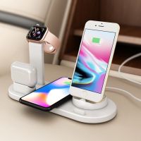 แท่นชาร์จไร้สายตั้งโต๊ะ 6 In 1 Wireless Charger Wireless Charging Dock for Apple Watch Airpods เครื่องชาร์จไร้สาย Stand  (สีขาว)