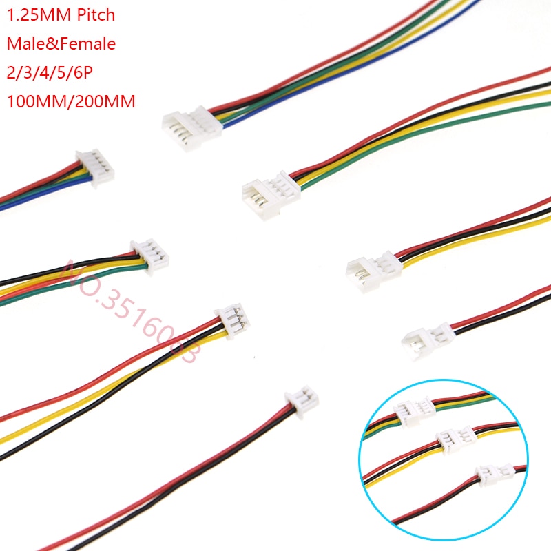 5 sets Micro JST 1.25mm 2-Pin to 6-Pin Connector plug with Wire Cables JX 