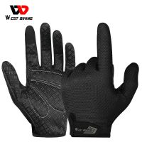 WEST BIKING Summer Cycling Gloves Full Finger MTB Bike Gloves Touch Screen Non-Slip Silicone Palm Rest Driving Riding Gloves