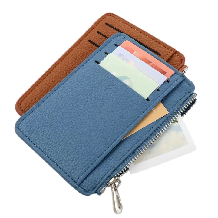 women-men-business-card-case-pu-leather-lychee-pattern-with-zipper-slim-wallets-bank-card-holder-coin-purse-money-clips