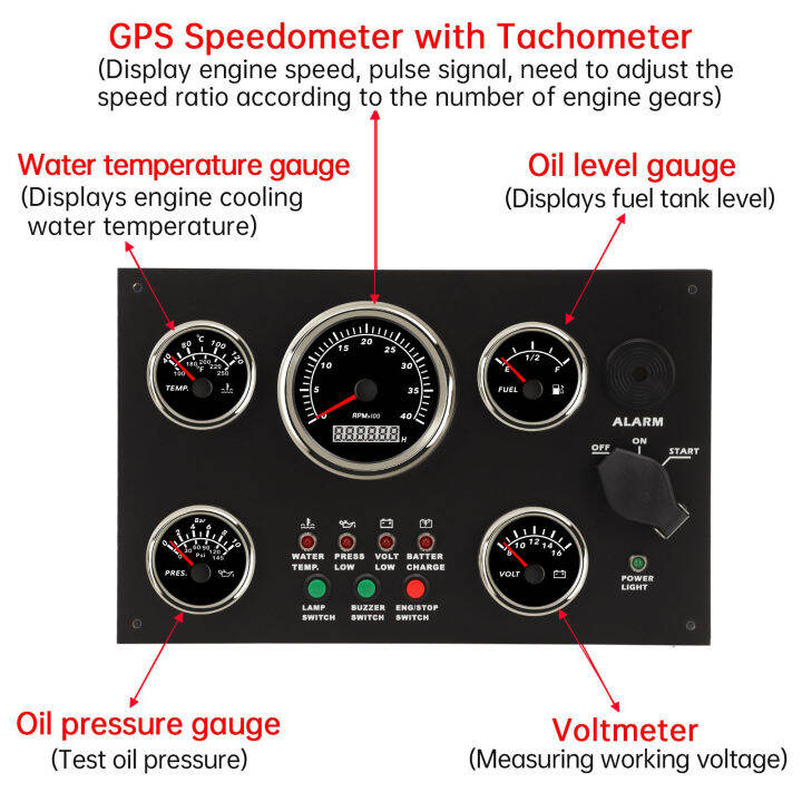 Dash Gauge Set Multifunction Oil Pressure Fuel Level Voltmeter Marine
