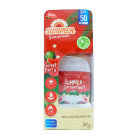 กันแดด เนื้อเซรั่ม บางเบา กันน้ำ  สีแดง กลิ่นหอมสดชื่นแตงโม  Kanda Summer Sunscreen Sunset Party SPF50/PA++++ 30g