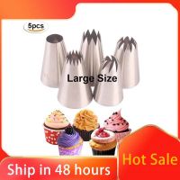 5pcspack Large Piping Tips Set Stainless Steel Russian Icing Piping Nozzles Kit Pastry Cupcakes Cakes Cookies Decorating Tool