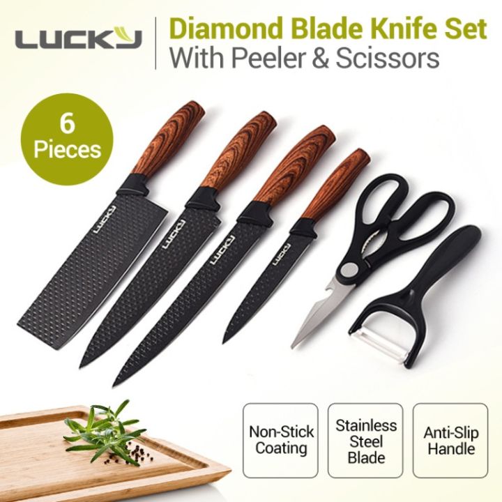 6pcs Stainless Steel Kitchen Knives Set Sharp Peeler Chef Slicer