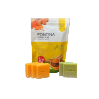 PONTINA HERBAL SOAP สบู่สมุนไพรพรทิน่า 1 ซอง มี 5 ก้อน (สีเขียว-สีเหลือง)